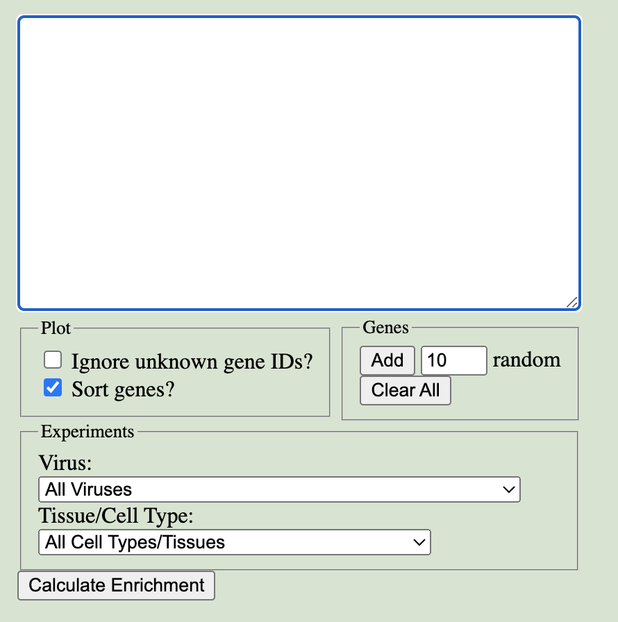 Screenshot of gene enrichment input box